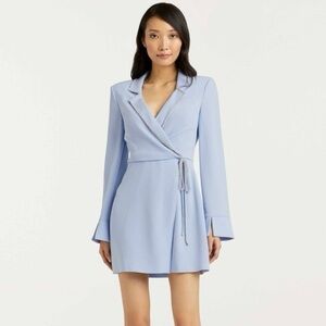 Cinq a Sept Blue Mini Sheath Dress with Long Bell Sleeves and V-Neckline size XS